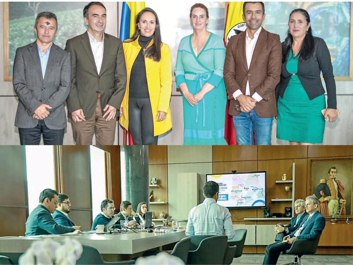 - Arriba: Innovación Agrícola.Transferencia de Tecnología para la Agricultura.
Se avanzan proyectos en agricultura en Cundinamarca, como fermentador de cacao, control biológico de plagas y programas de inteligencia artificial, para mejorar la productividad y calidad de los cultivos.

- Abajo: Desarrollo de Infraestructura Regional.
Presentación de Proyectos para Cundinamarca-Bogotá.
El gobernador Jorge Rey, y representantes de la Cámara Colombiana de Infraestructura presentan proyectos viales clave para la región, incluyendo el Regiotram de Occidente, con el objetivo de mejorar la competitividad y la movilidad sostenible.