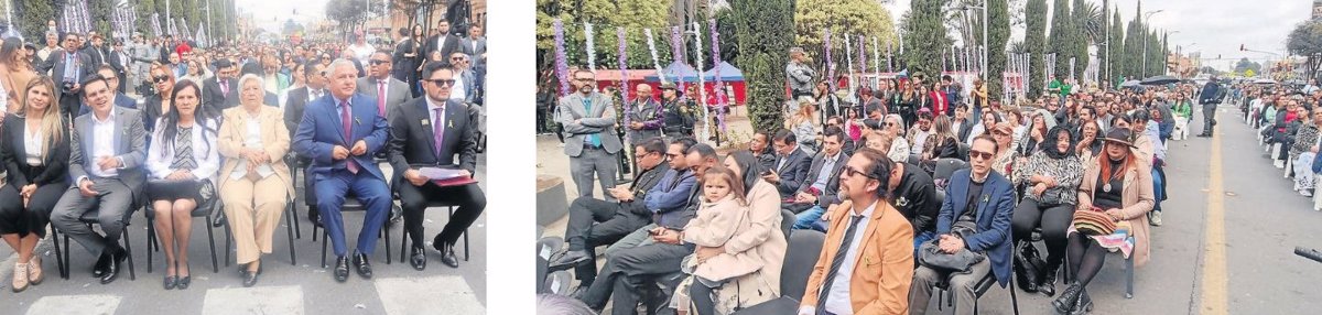 El alcalde Nelson Parra, el padre y gestor social, Javier Parra y familia. / La comunidad en su sitial de honor, Juntas de Acción Comunal y Conjuntos Residenciales.