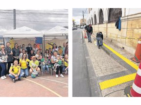 La instalación de señalización inclusiva en braille y podotáctil en sedes como el Palacio Municipal, el Polideportivo Piedras Rojas y la Secretaría de Salud, han beneficiado a personas con discapacidad visual. Fotos: Oficina de prensa Alcaldía Cajicá.